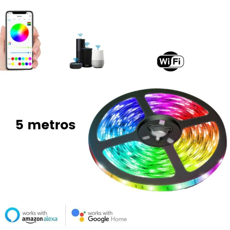 Fita LED RGB 5050 Colorida Compatível com Alexa e Google Home - Lojas Baumani