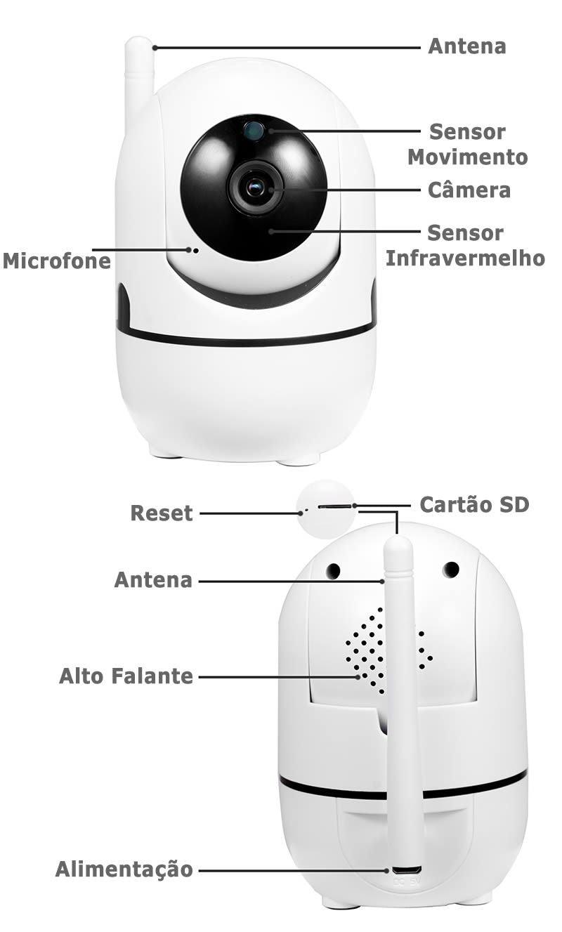 Câmera de Monitoramento 360º Wifi Vigilância Pets, Bebes, Casa - Lojas Baumani